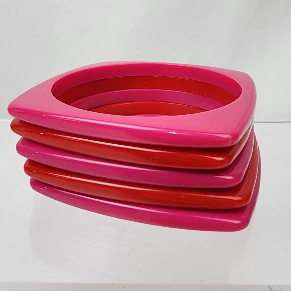 5 Colorful Pink Red Bangle Bracelets Stackable Square - Picture 3 of 6